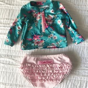 Ruffle Butts Rashguard and ruffled bikini bottoms